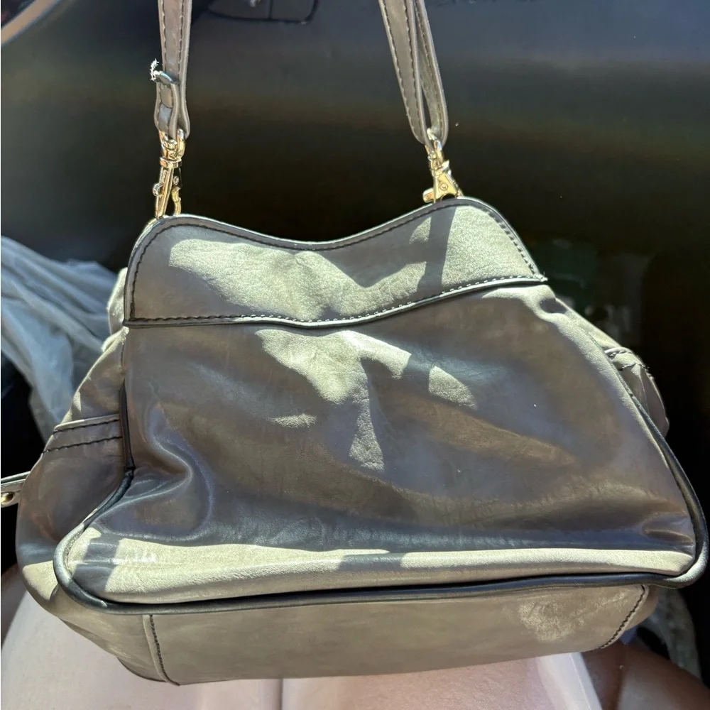 Chocolate Gray Velvet Bow Shoulder Bag - Picture 3 of 9